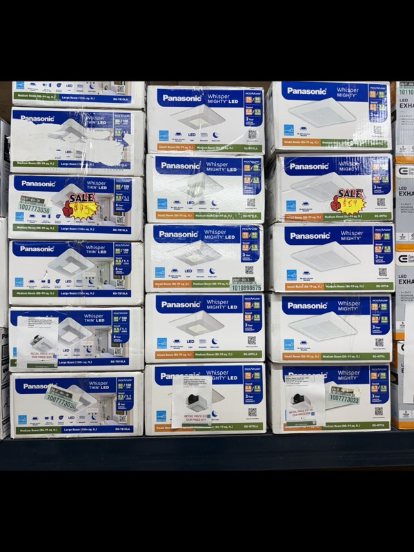 Panasonic Whisper LED bath exhaust fans in original retail boxes