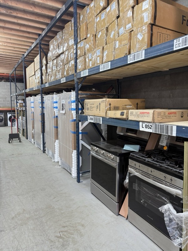 Stainless steel ranges and major appliances stocked for replacement projects