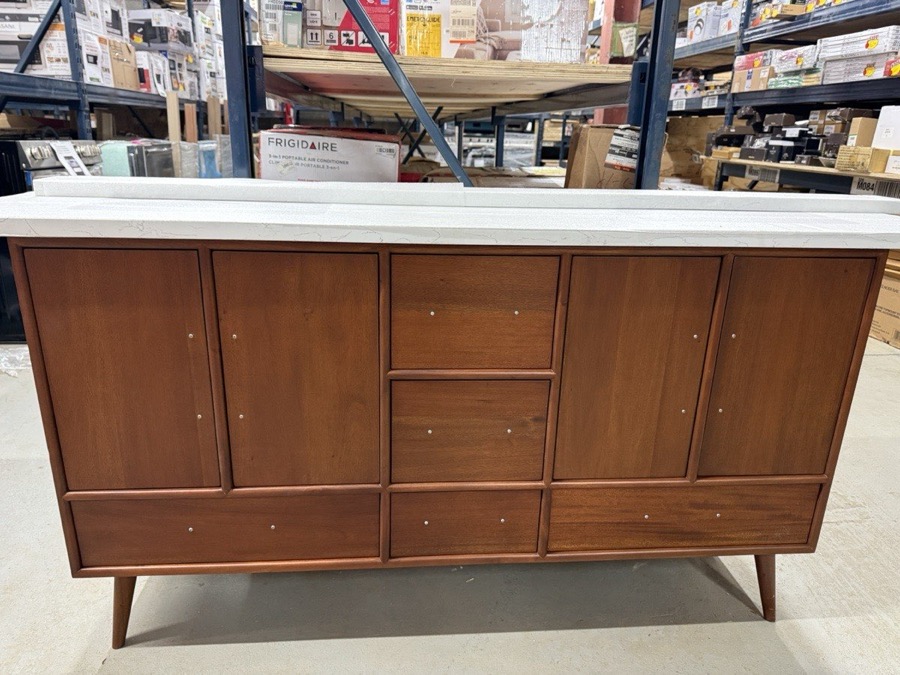 Mid-century walnut sideboard with a marble top — one of the wholesale-ready furniture pieces at 789 Home Outlet